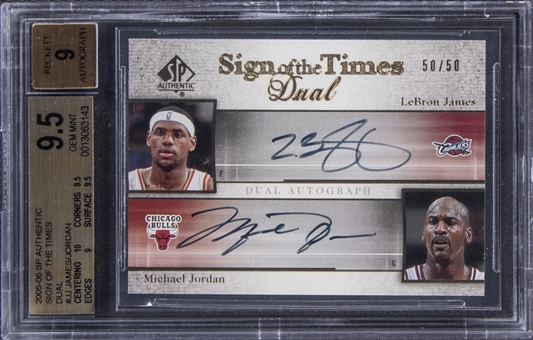2005/06 UD SP Authentic "Sign Of The Times Dual" #JJ Michael Jordan/LeBron James Dual Signed Card (#50/50) – BGS GEM MINT 9.5/BGS 9